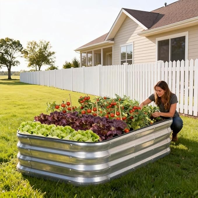 3 in 1 Galvanized Raised Garden Bed - 4x2x1ft (2Packs) Modular Planter Box Outdoor | Metal Raised Bed Kit with Bracing Rods for Gardening Vegetables Flowers Fruits Herbs (Silver)