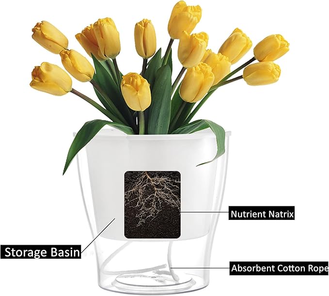 ZOOFOX 4 Pack Self Watering Pots for Indoor Plants, 7 Inch Large Clear Plastic Automatic-Watering Plant Pot, Modern Decorative Pot for Indoor Plants, Flowers, Herb, Aloe, Orchid, African Violets