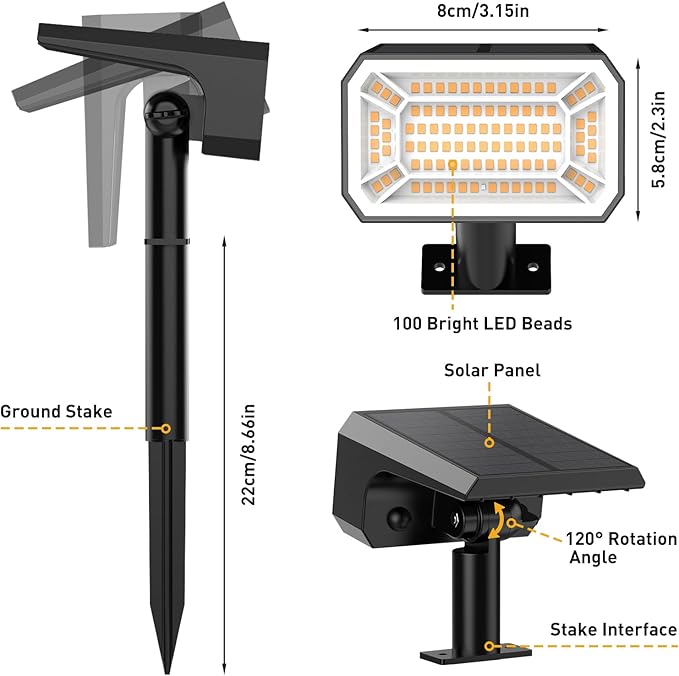 Solar Spot Lights Outdoor Waterproof IP65, [8 Pack/100 LED/4 Modes] Solar Landscape Spotlights, Auto On/Off High Lumens Spot Lights for Yard Garden Pathway(Warm White)