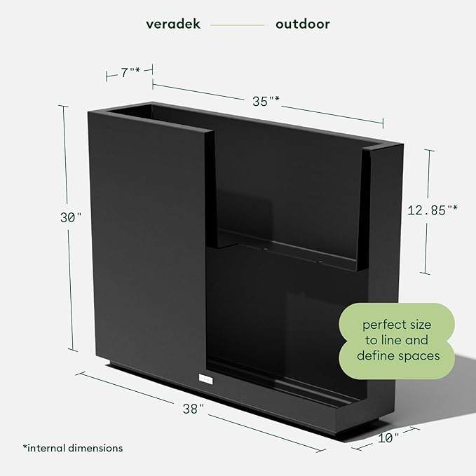 Veradek Block Series Span Plastic Planter - Tall Rectangular Planter for Indoor or Outdoor Patio/Porch | Durable All-Weather with Removable Insert Bucket | Modern Design for Plants, Flowers(2 Pack)