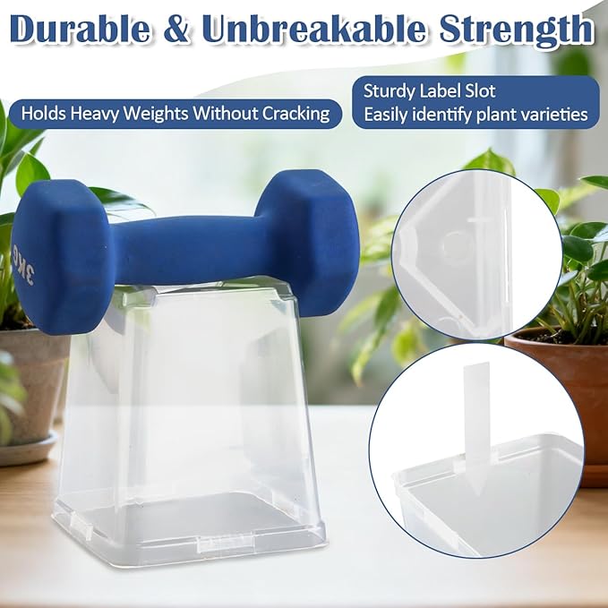 5.5 Inch Clear Square Nursery Pots with Drainage & Labels, 30Pcs Reusable Seed Starter Pots for Vegetables, Indoor Outdoor Gardening, Thick Transparent Plastic Plant Pots for Seed Starting