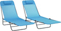 Outsunny 2 Piece Folding Chaise Lounge Chairs, Pool Sun Tanning Chairs with Reclining Back, Breathable Mesh Seat, Headrest for Beach, Yard, Patio, Blue