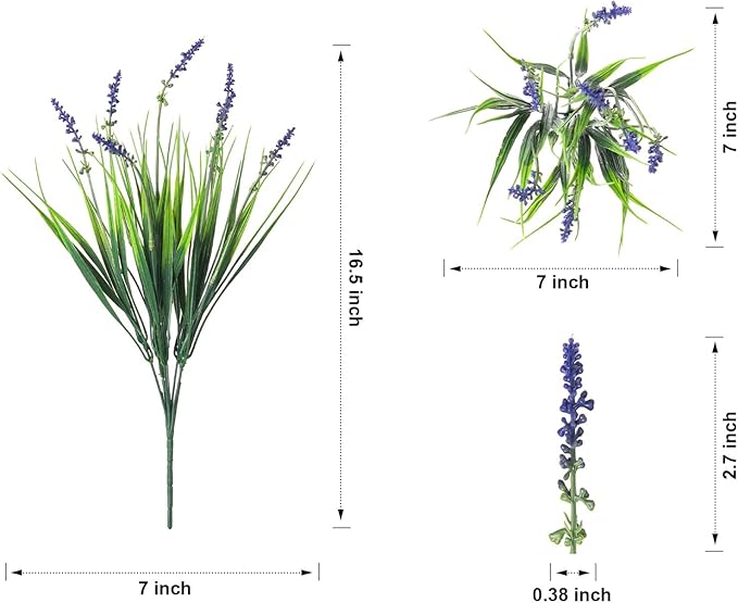 HyeFlora 20 Bundles Artificial Fake Outdoor Plants Flowers for Spring Decoration, UV Resistant Realistic Purple Plastic Flowers Faux Plant Monkey Grass for Planter Home Garden Porch Patio Window Box