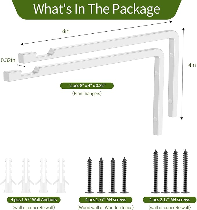 Plant Hangers Outdoor Indoor, 4 Pack 8" Plant Hooks for Hanging Bird Feeder Flower Basket Wind Chime Solar Lantern, Wall-Mounted Decorative Hook, Heavy Duty Rust-proof Steel Bracket for Hanging Plants