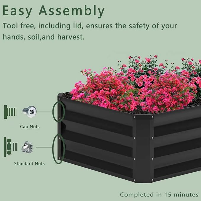 2PCS 8x4x1FT Galvanized Raised Garden Bed,Planter Raised Beds-Metal Garden Box,Large Plant for Outdoor Planting, Vegetables Bed，Flower,herb-Black