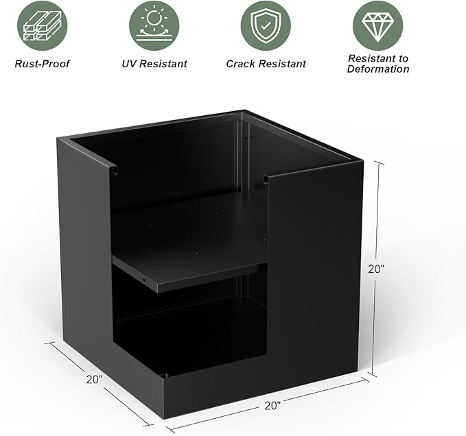 Metal Large Planter Box 20" L x 20" W x 20" H, Heavy Duty Tall Rectangle Outdoor Planter Box with Removable Insert Shelves for Porch, Garden, Patio, Yard (Black)
