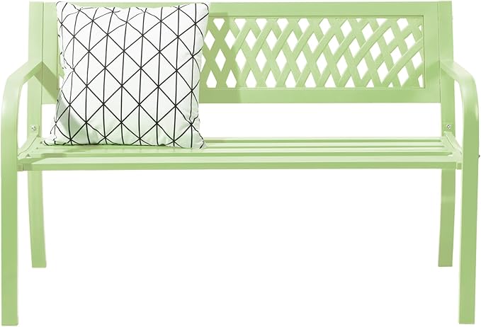 VINGLI 47'' Outdoor Bench, Weather Resistant Garden Patio Bench Powder Coated Iron Frame w/PVC Mesh Backrest Slatted Seat, 2-Person Outdoor Furniture for Front Porch Entryway Park (Green)
