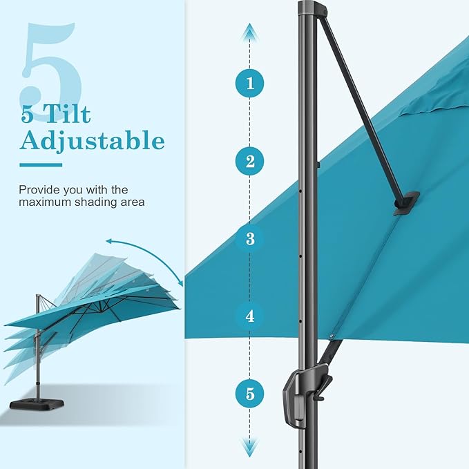 HOTEEL10x10ft Patio Umbrella Cantilever Umbrellas - Upgrade and Intensify - 360 Rotation and 5 Angles Adjustment - Aluminum Offset Pool Umbrella Outdoor Umbrellas for Patio Garden Pool