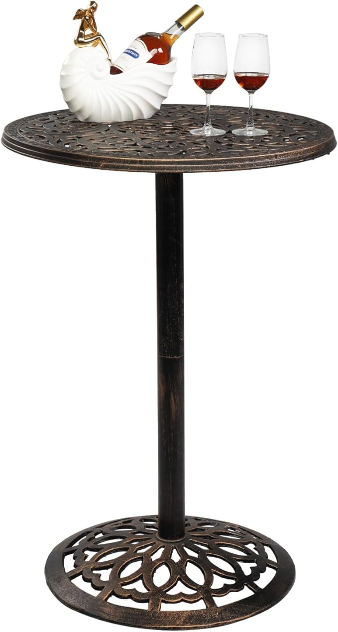 VINGLI 40" Outdoor Bar Table, High Top Table, Cast Aluminum Outdoor Pub Table 40-Inch Height, Round Bar Table Bistro Table for Patio, Cocktail, Bistro(28" Dia x 40 H)