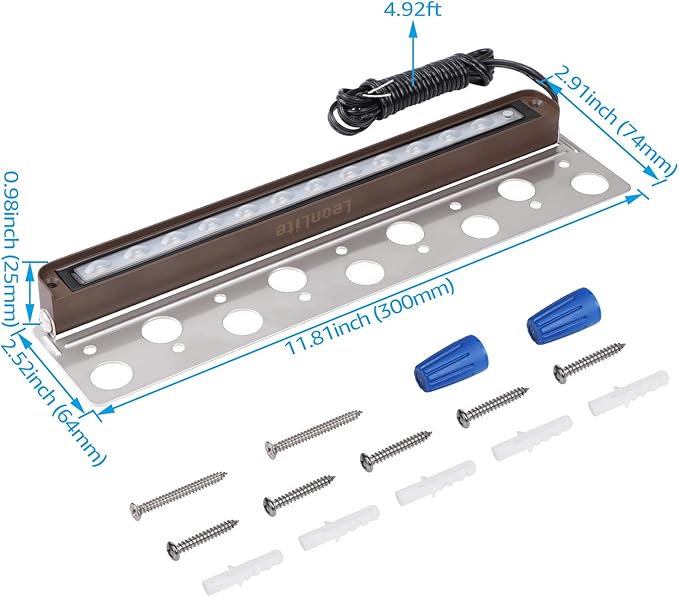 LEONLITE 8-Pack Premium Series 5CCT 12 Inch Hardscape Lighting Low Voltage LED Swivel, 2200K/2700K/3000K/4000K/5000K Selectable, Retaining Wall Light, 12V Paver Light, 7W Outdoor Step Light, ETL