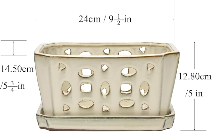 W&W Orchid Pot with Holes and Saucer for Repotting, Cream White, 9.7 Inch