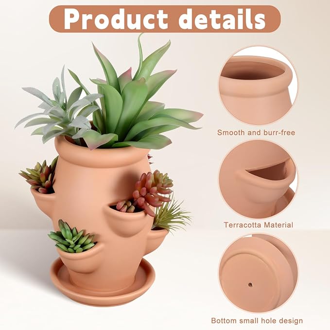 Strawberry Planter Garden Tower with 6 Pocket Terracotta Pot Vertical Garden Planters Pot Versatile Flower Container for Home Patio Balconies Gardening