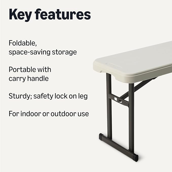 Amazon Basics 6ft Foldable Bench for Indoor & Outdoor Use with Carrying Handle, White