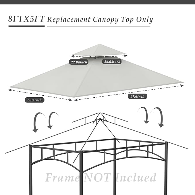 Grill Gazebo Replacement Top, 5 * 8 Outdoor BBQ Top Cover, Double Layer BBQ Gazebo Top Canopy for Model #L-GG001PST-F (Gray)