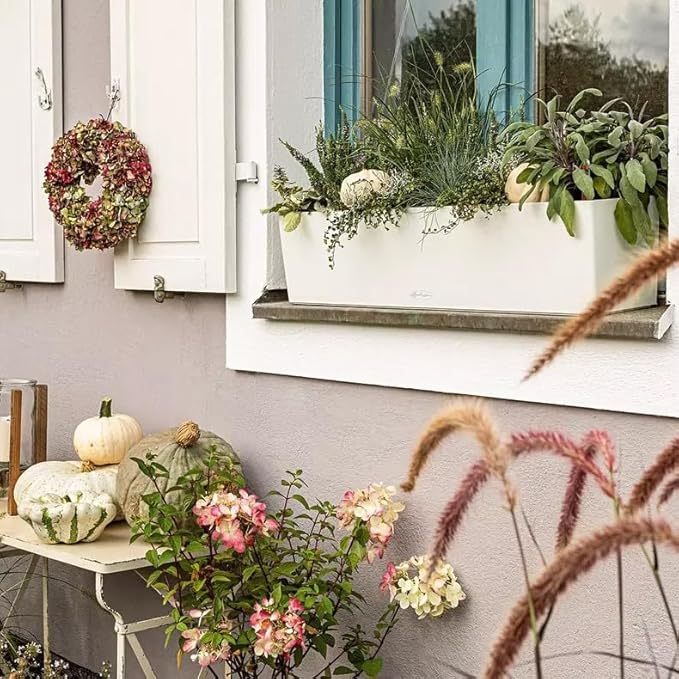 Lechuza 15680 Balconera Color 80 Self-Watering Planter for Indoor and Outdoor Use, 31" x 7" x7", White Matte