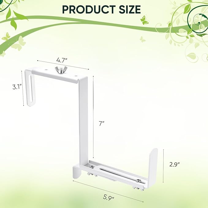 Adjustable Planter Box Bracket, Flower Box Holder Brackets for Deck Railing, Window Box Hanging Brackets for Patio Garden Fence Pergola Balcony Supporting Heavy Planters-4 Pack