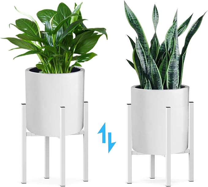 Plant Stand for 10"-16" Plant Pot Indoor Outdoor Corner, Adjustable Metal Heavy Duty for Large Pot (White 1 Pack)
