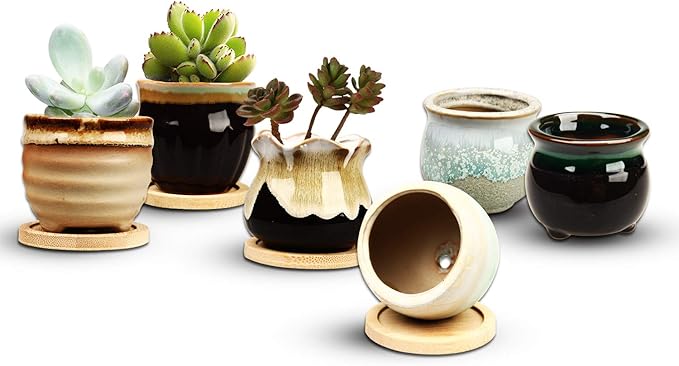 Brajttt 2.1 Inch Succulent Pot with Drainage,Planting/Flower Pots,Small Planter for Mini Plant Ceramic Flowing Glaze Base Serial Set with Holes