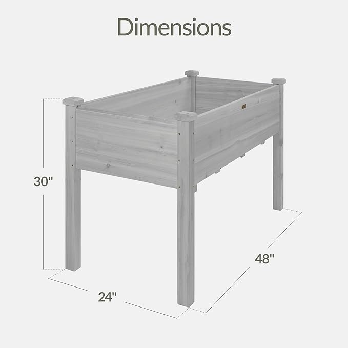Best Choice Products 48x24x30in Raised Garden Bed, Elevated Wood Planter Box Stand for Backyard, Patio, Balcony w/Bed Liner, 200lb Capacity - Gray