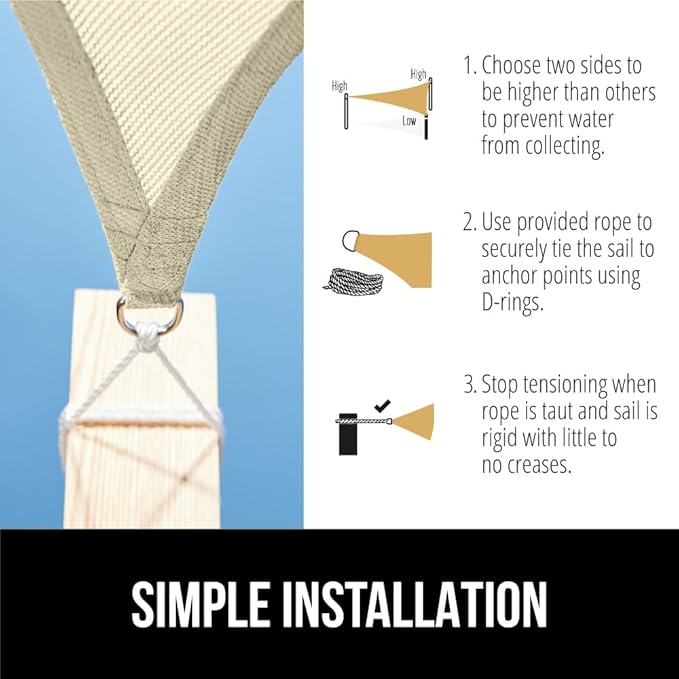 GORILLA GRIP Heavy Duty Sun Shade, UV Protection Fade Tear and Rust Resistant Triangle Sunshade Canopy, Curved Edges Blocks Sunlight, Breathable Sail, Outdoor Patio, Lawn Garden Butter Cream