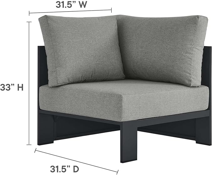 Modway Tahoe Aluminum 3-Piece Outdoor Patio Furniture Gray, Modular Sectional Sofa Set with Weather-Resistant Cushions, Ideal for Deck, Backyard Poolside
