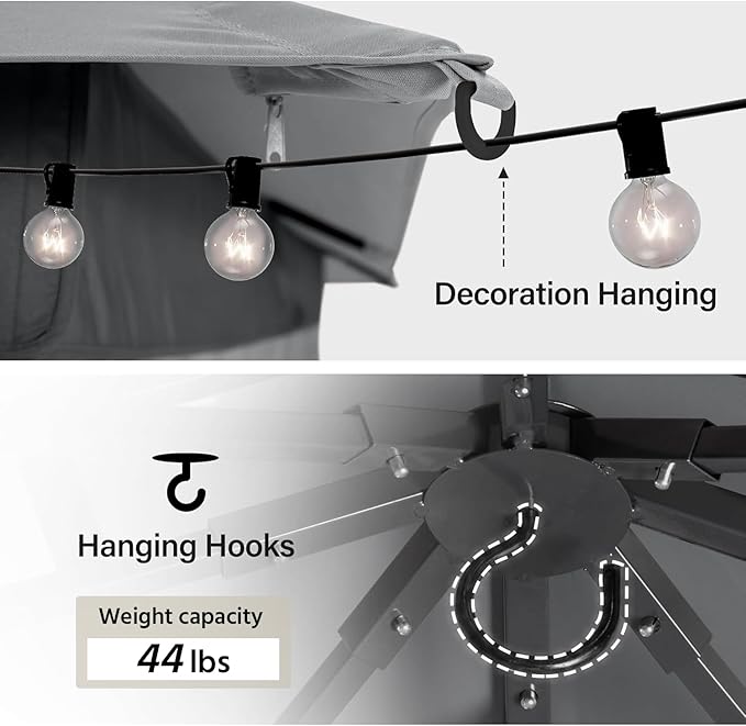 LAUSAINT HOME Semi-Permanent Outdoor Patio Gazebo 10'x10', Heavy Duty Party Tent Shelter with Double Roofs, Mosquito Nettings and Privacy Screens for Backyard, Garden, Lawn, Gray
