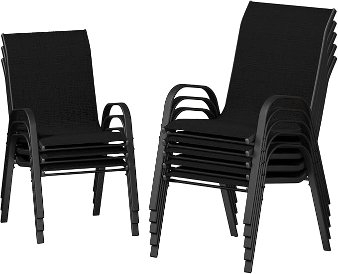 UDPATIO Patio Chairs Set of 8, Stackable Outdoor Dining Chairs with High Back, Breathable Textilene Fabric Outdoor Chair All Weather, 350LBS Capacity for Garden, Backyard (Black)