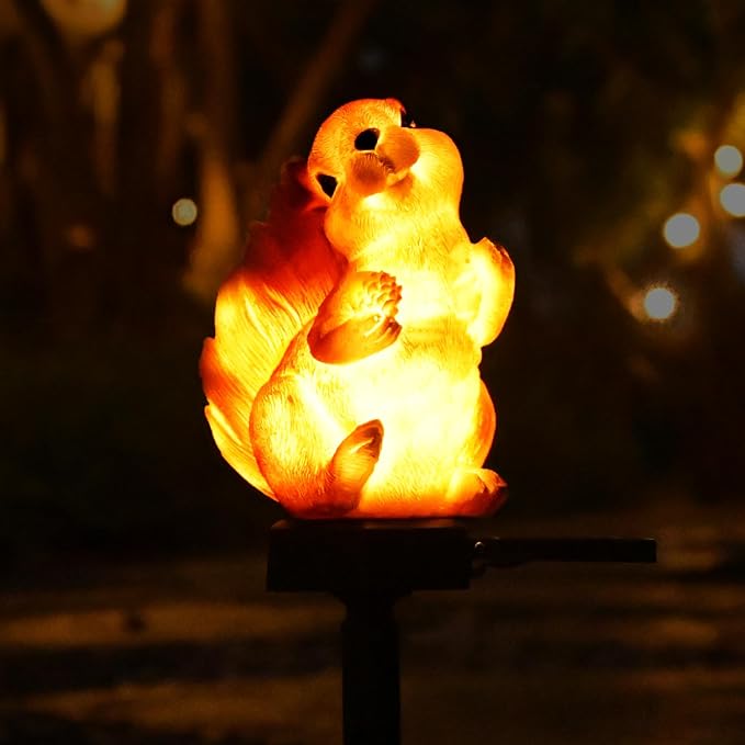 Squirrel Garden Decor Solar Lights Outdoor Decoration Pathway Stakes Decorative Statue Patio Yard Lawn Porch Cute Animal Figurines Resin Ornaments Waterproof Housewarming Gift