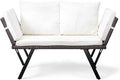 Outvita Outdoor Convertible Couch Sofa Bed, Woven Rattan Patio Furniture Daybed w/Adjustable Armrests, Removable Cushions and Pillows for Porch Pool Balcony