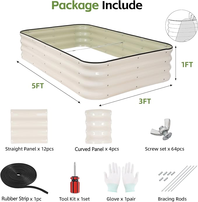 GoCampDriect 4IN1 Raised Garden Bed - 5x3x1ft Galvanized Raised Garden Boxes Outdoor Corrosion Resistant | Variable Shape 6x2x1ft Metal Raised Garden Beds for Planting Vegetable, Herb,Fruits,White