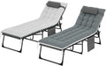 Outsunny Chaise Lounge Chair Outdoor Set of 2, 5-Position Adjustable Outdoor Pool Lounge Chairs, Folding Tanning Chair Beach Lounger with Cushion, Headrest, Side Pocket for Patio, Yard, Gray