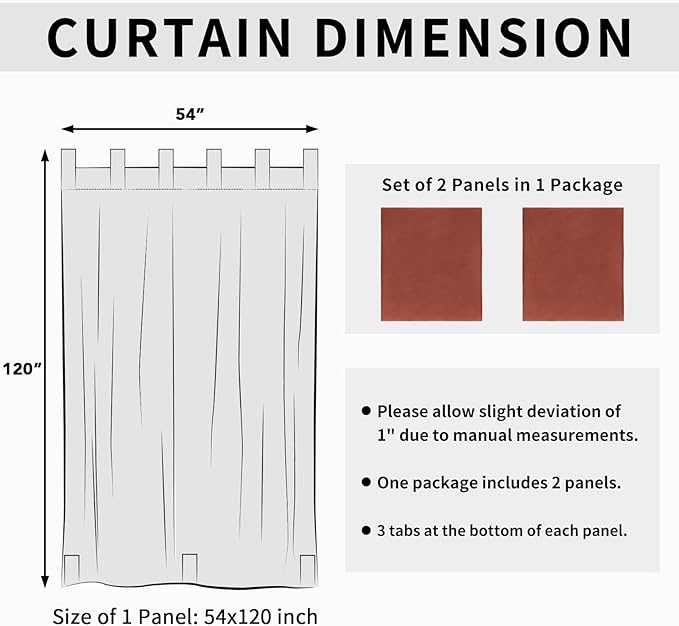 Easy-Going Outdoor Patio Curtains Detachable Tab Top Windproof Weatherproof Curtain for Cabana, Porch, Pergola and Gazebo, Tab Bottom Drape, 2 Panels, 54W x 120L inch, Terra Red