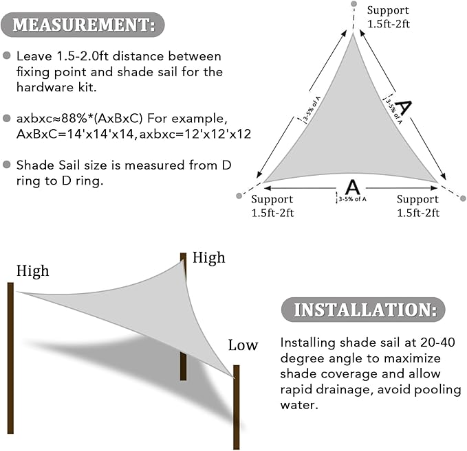 Shade&Beyond Triangle Sun Shade Sail 16'X16'X16' Permeable Canopy Light Grey for Patio Garden Yard Deck Pergola (We Make Custom Size)