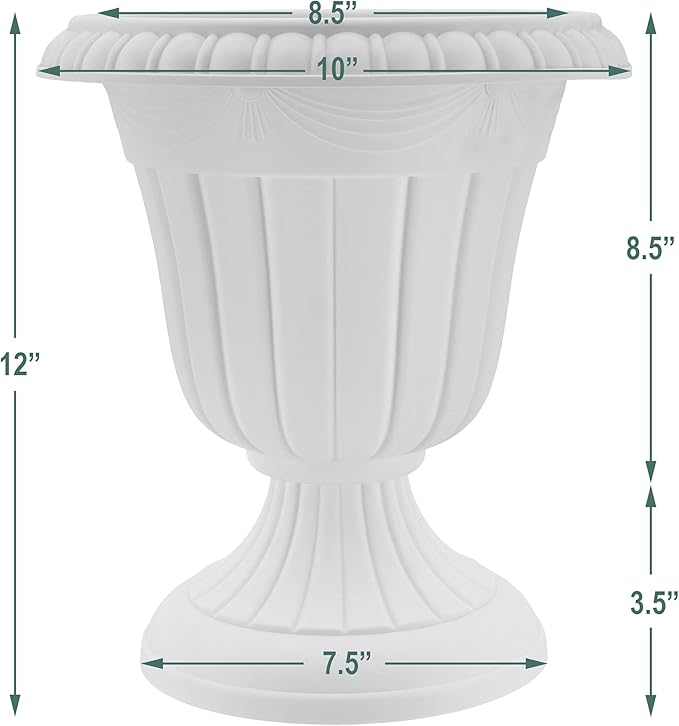 Arcadia Garden Products PL20WW Indoor/Outdoor Classic Traditional Plastic Urn Planter, Whitewash, 10" x 12", White Wash
