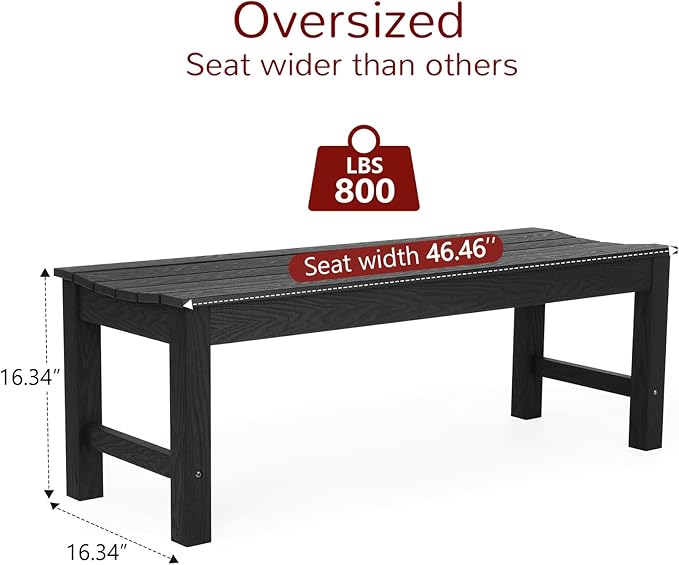 Stoog Outdoor Bench, 2-Person Outdoor Poly Lumber Backless Bench, Weatherproof Garden Bench, Never Rot or Fade, Suit for Church, Backyard, Porch and Park, Black