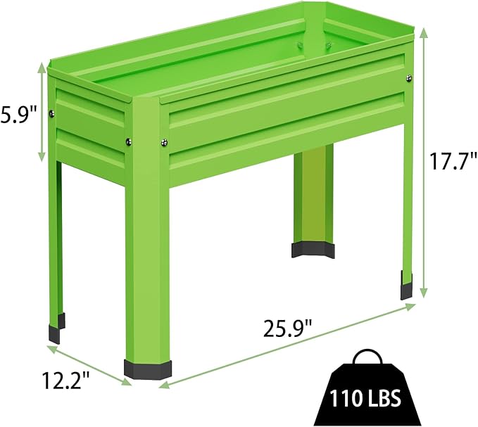Elevated Metal Planter Box Stand Heavy Duty Raised Garden Bed for Vegetables Flowers Herbs Indoor Outdoor Use, Green