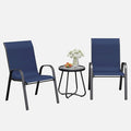 Patio Table and Chairs Set - 3 Piece Outdoor Stackable Dinging Chairs for All Weather,Breathable Garden Furniture for Deck Garden Backyard (Navy Blue)
