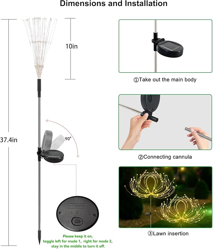 Solar Garden Lights Outdoor Waterproof, 2 Pack 120 LED Solar Firework Lights Decorative Garden Décor Outside for Flowerbed Pathway Party Christmas Decoration, Warm White