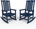 Oversized Rocking Chair Set of 2, Outdoor Rocking Chair for Adults, All Weather Resistant Porch Rocker for Lawn Garden, Navy Blue