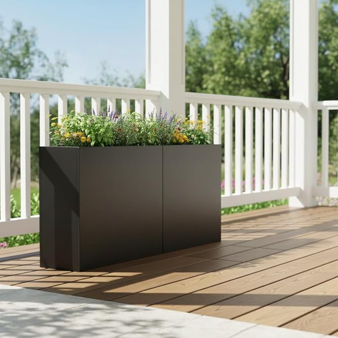 Tall Metal Planter for Outdoor Plants,38"Lx13"Wx30"H All-Weather Durable Plant Box,Large Rectangular Planter with Drainage Holes & Removable Shelf,Modern Decor for Tall Small Plants, Trees, Flowers