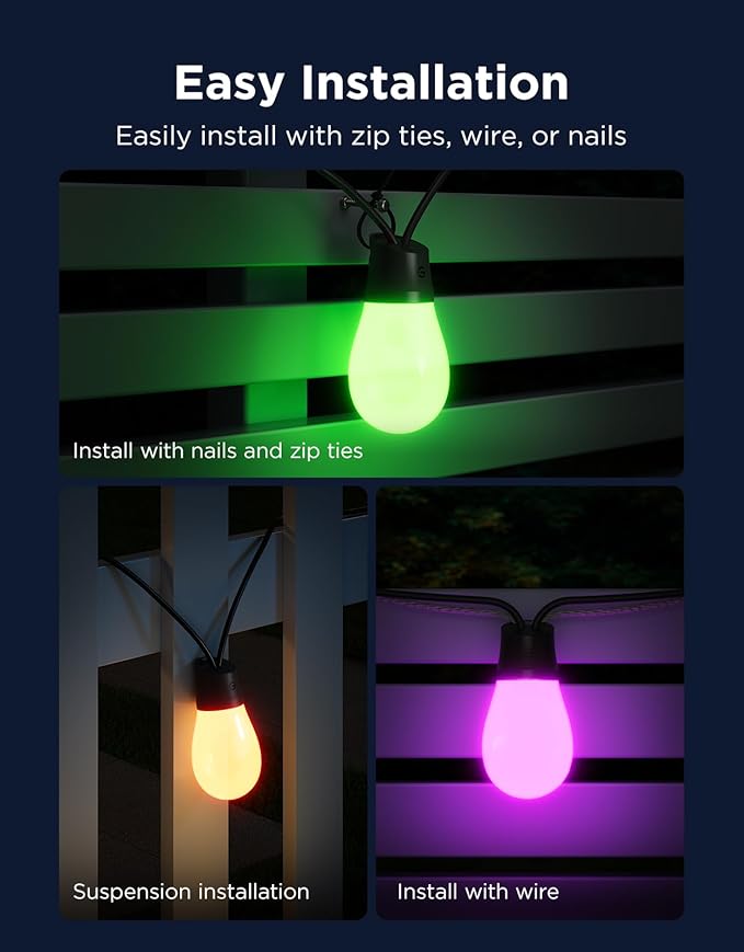 Govee S14 Bulb Outdoor String Lights 2, 48ft Smart RGBIC Warm White Patio Lights with 15 LED Bulbs, 111 Scene Modes for Outdoor Decor, Upgraded IP66 Compatible with Alexa, Google, Matter, APP Control