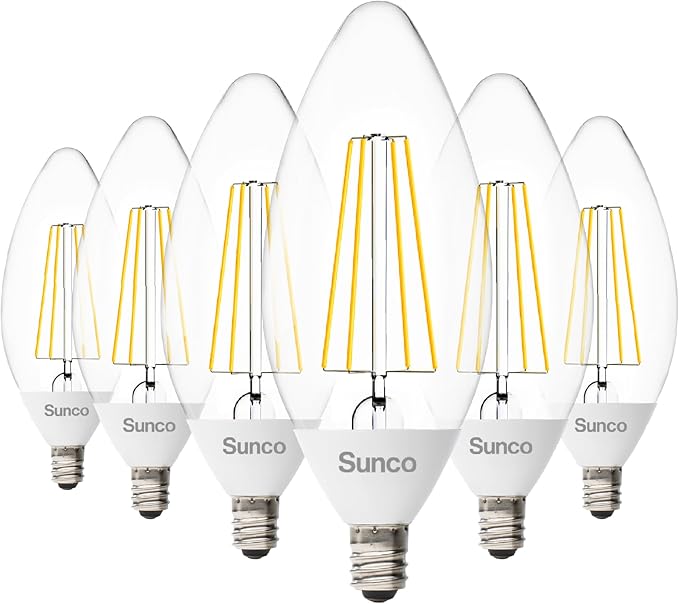 Sunco 6 Pack Dusk to Dawn Light Bulbs LED Outdoor B11, Edison Filament Candelabra Bulbs for Porch Lighting, 500 LM, 5W (40W Equivalent), 2700K Soft White, E12 Base, Photocell Sensor UL