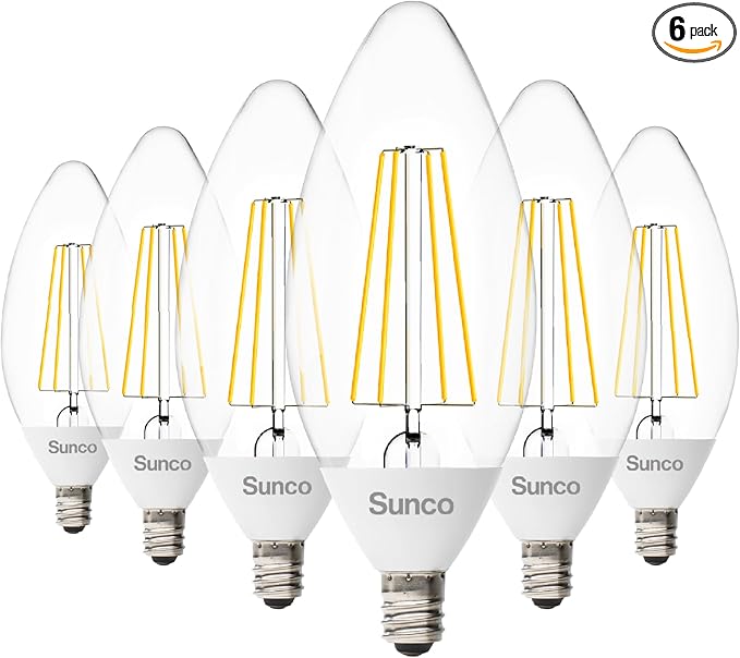 Sunco 6 Pack Dusk to Dawn LED Outdoor Light Bulb B11, Edison Filament Candelabra Bulbs for Porch Lighting, 500 LM, 5W (40W Equivalent), 4000K Cool White, E12 Base, Photocell Sensor UL