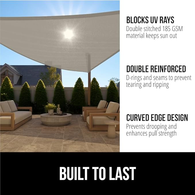 GORILLA GRIP Heavy Duty Sun Shade, UV Protection Fade Tear and Rust Resistant Rectangle Sunshade Canopy, Curved Edges Blocks Sunlight, Breathable Sail, Outdoor Patio, Lawn Garden, 12x12x12, Graphite