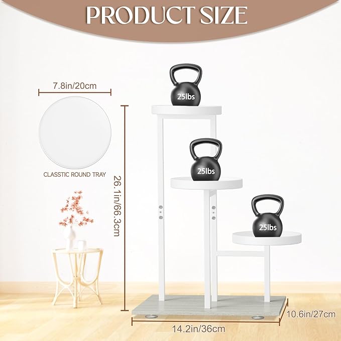 iDavosic.ly 3 Tier Plant Stand Indoor, Tiered Corner Flower Holder Shelf Outdoor, Metal Tall Orchid Display Rack for Patio Porch Garden Balcony Office Living Room, Space Saving, White