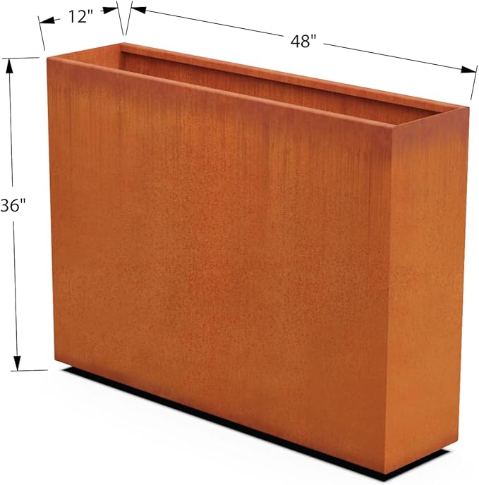 Plantercraft Large Rectangular Planters for Outdoor Plants - 48x12x36 Inch Corten Steel Planter | Extra Large Outdoor Planter Box for Privacy Screen, Patio, Deck & Commercial Use | Fully Assembled