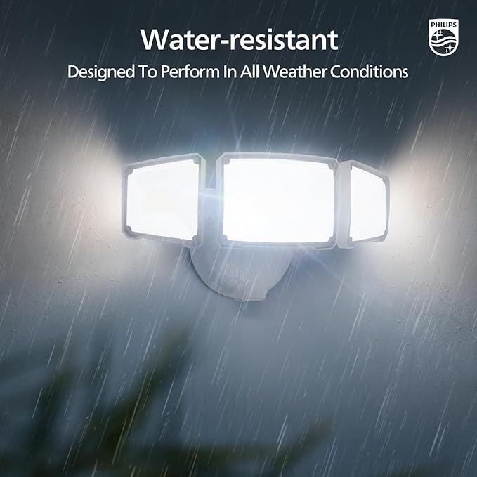 Philips 72W 7400LM LED Flood Lights Outdoor, Dusk to Dawn Aluminum Security Lights, 3 Adjustable Heads, Wall Mount, 5000K Daylight, Waterproof for Yard, Garage