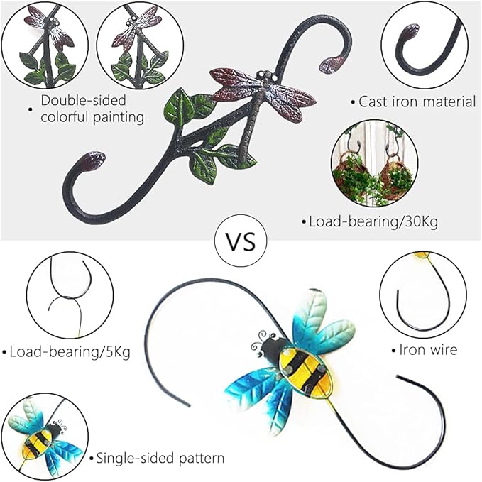 Heavy Duty S Hooks, Large Plant Hangers Outdoor, Metal Decorative Plant Hooks for Hanging Garden Planters, Flower Baskets, Pots, Bird Feeders