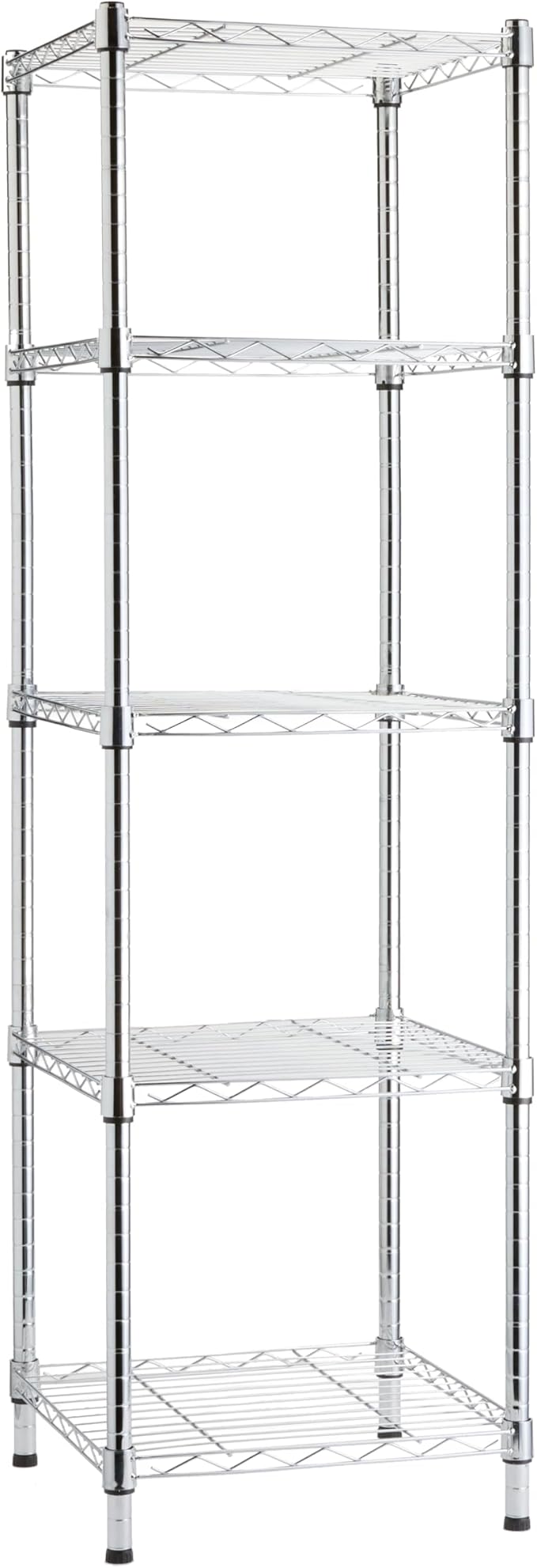 Amazon Basics 5-Shelf Tower Adjustable Storage Shelving Unit, Chrome, 16" x 16" x 54", 150 lbs Per Shelf | Tower, Adjustable