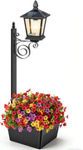 2 in 1 Outdoor Flower Pots, 35” Solar Lamp Post Light with Planter, Metal Pole & IP65 Waterproof, Freestanding Outdoor Planters, Decorative Solar Lamp for Outside, Front Door, Yard, 1-Pack